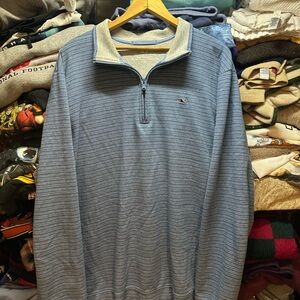 Vineyard Vines Mens Performance 1/4 Zip Pullover Blue Stripes Whale Size XL